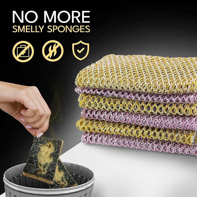 Non-Scratch Dish Scrubbers (24 Pcs) — Outlasts 7+ Sponges, Stays Odor-Free | Replace Smelly Kitchen Sponges | Non-Absorbent Mesh | Safe on Non-Stick, Cast Iron, Glass | Made in Korea Since 2012