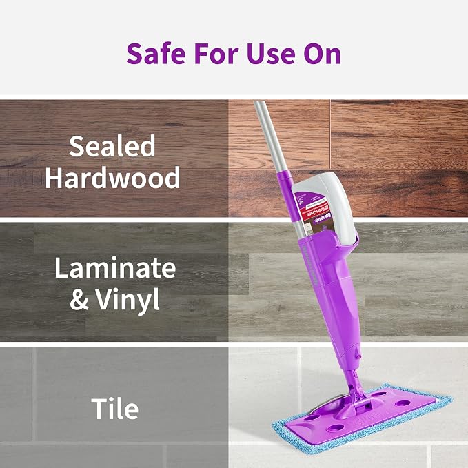 Rejuvenate Click N Clean Multi-Surface Spray Mop, All-in-One Kit, 1 Count | Includes Mop, 2 Microfiber Pads, 2 Adapters, Scrub Pad & 32 Oz Cleaner, Use on Sealed Hardwood, Laminate, Vinyl & Tile Floors
