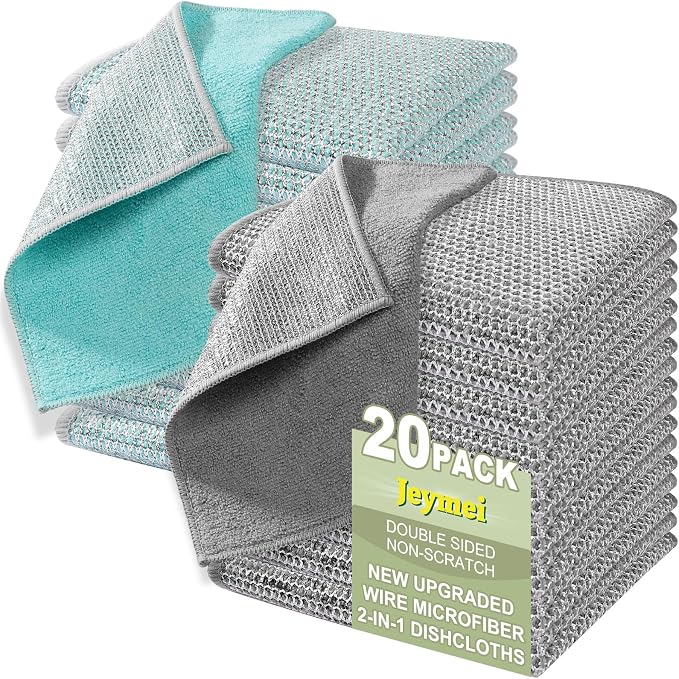 Jeymei Non Scratch Wire Dishcloth,Multipurpose Wire Dishwashing Rag,20PCS | Stainless Steel Cleaning Cloths for Kitchen,Dish Cloths for Washing Dishes,Reusable Diamond Weave Steel Wool Scrubber Cloths