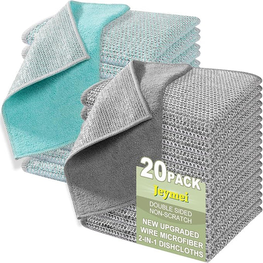 Jeymei Non Scratch Wire Dishcloth,Multipurpose Wire Dishwashing Rag,20PCS | Stainless Steel Cleaning Cloths for Kitchen,Dish Cloths for Washing Dishes,Reusable Diamond Weave Steel Wool Scrubber Cloths