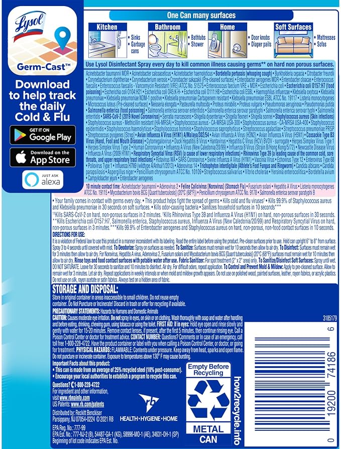 Lysol Disinfectant Spray, Sanitizing and Antibacterial Spray, For Disinfecting and Deodorizing, Crisp Linen, 12.5 Fl. Oz (Pack of 12)