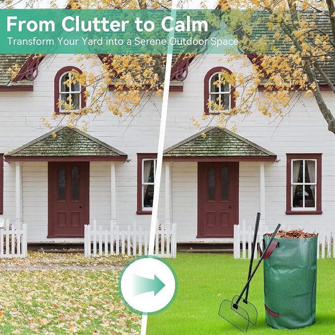 Leaf Grabber Rake with Long Handle Leaf Collector Grass Picker Upper with Yard Bags No Bend Leaves Pickup Tool and Hands Rake for Gardening-Efficient and Labor Saving