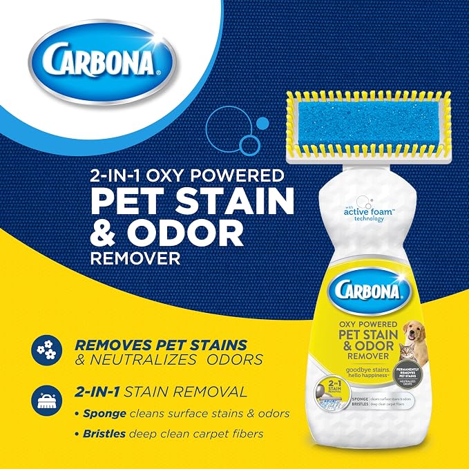 Carbona 2-in-1 Oxy-Powered Pet Stain & Odor Remover (13.5 Fl Oz), Carpet Spot Cleaner Removes Urine Odor, Lifts Mud & Vomit Stains, Prevents Resoiling