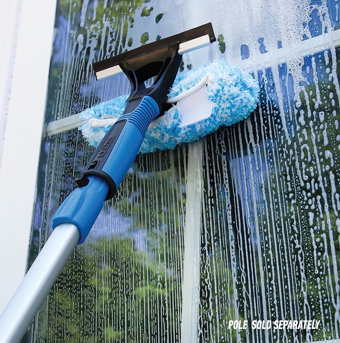 Unger Professional Connect and Clean 2-in-1 Squeegee and Scrubber, 6” Window Cleaning Tool, Commercial and Residential Use, Washer Cleaner Supplies to Remove Excess Water and Dry