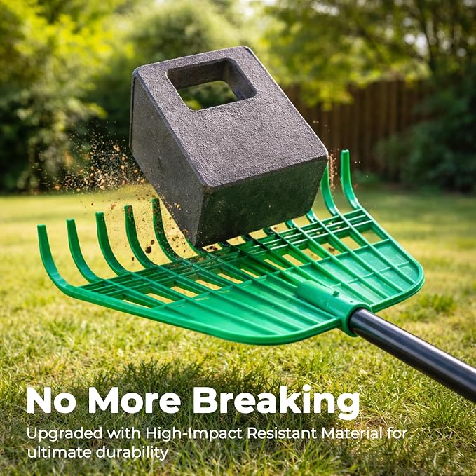 Gardzen 67 Inch Leaf Rake Set for Leaves and Lawn Cleanup | 12 Tines, 17-inch Plastic Rake Head, 50–67 Inch Adjustable Metal Handle, Includes Leaf Bag and Gloves