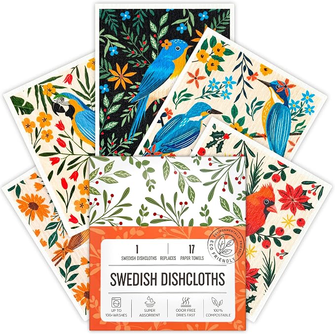 Swedish Dishcloths for Kitchen, 5 Pack Reusable Paper Towels Washable, Super Absorbent Kitchen Towels, No Odor Dish Rags, Biodegradable, Quick Drying, Dishwasher Safe