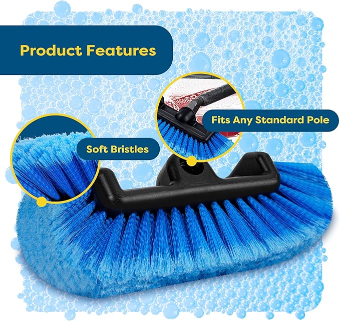 SCRUBIT 12" Car Wash Brush with Soft Bristles for Car Truck Boat Deck & House Cleaning, Exterior Washing Brush Connects with Pole & Hose, Storage Bag Included (Blue)