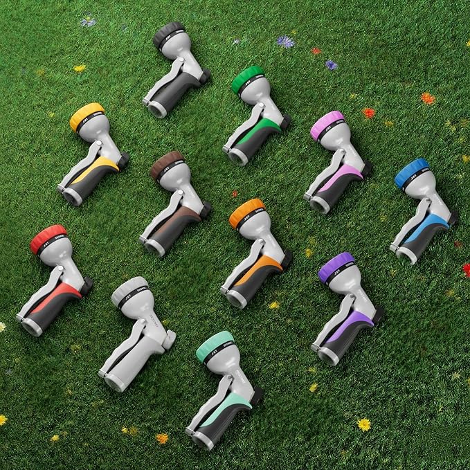 RESTMO Garden Hose Nozzle, Heavy Duty Metal Water Hose Nozzle with 7 Adjustable Spray Patterns, High Pressure Hand Sprayer with Flow Control, Best for Watering Plant & Lawn, Washing Car & Pet, Orange
