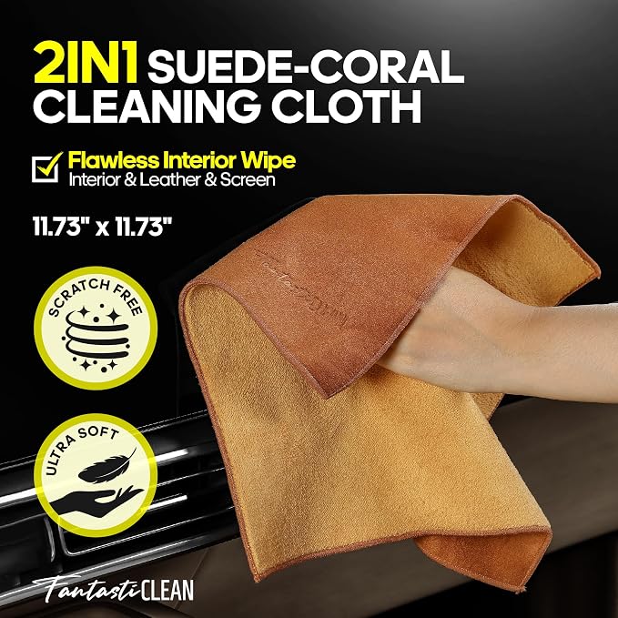 Fantasticlean Car Interior Detailing Kit, Leather Cleaner Brush Set, 9PCS | Car Interior Brush Kit, Horse Hair Leather Brush for Car Detailing, Scratch-Free Leather Cleaner Applicator, Cleaning Cloth