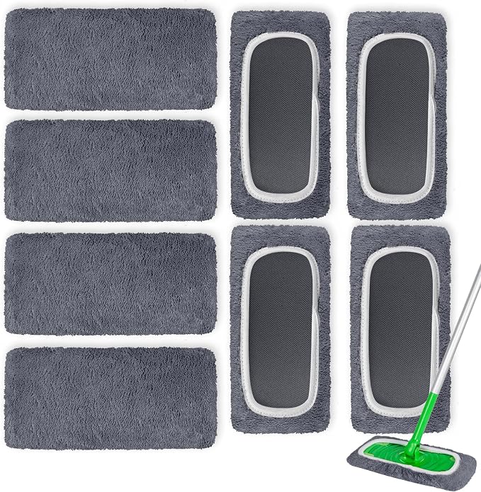 AmaVins 8 Pack Reusable Microfiber Mop Pads for Swiffer Sweeper Mop, Washable Dry & Wet Floor Cleaning Cloths for Hardwood Tile Laminate Floors, Eco-Friendly Replacement Pads (Mop Not Included)