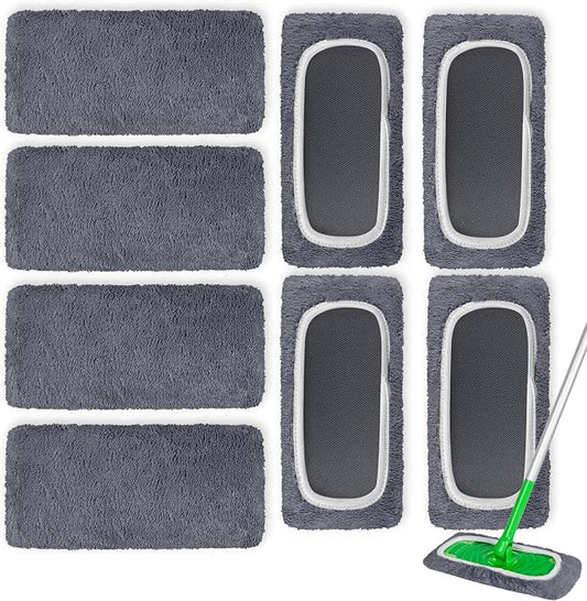 AmaVins 8 Pack Reusable Microfiber Mop Pads for Swiffer Sweeper Mop, Washable Dry & Wet Floor Cleaning Cloths for Hardwood Tile Laminate Floors, Eco-Friendly Replacement Pads (Mop Not Included)