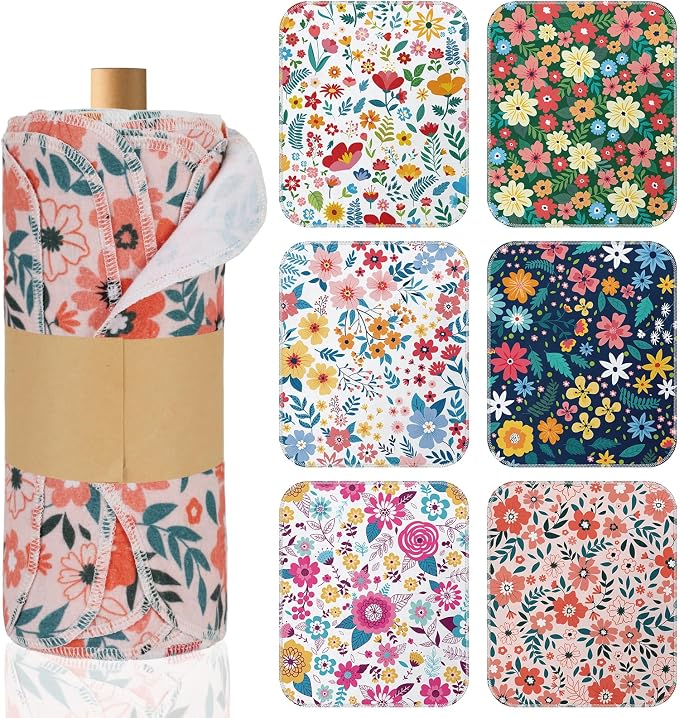 IANFEPH 36 Pack Reusable Paper Towels Roll, Washable Paperless Cotton Cloth Kitchen Towel 9.8" x 11" Absorbent Flannel Reusable Cleaning Dishcloth for Home Bathroom