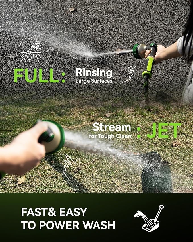 RAINPOINT Hose Sprayer Nozzle Heavy Duty - 2 Pack 8 Spray Patterns Garden Hose Nozzle with Adjustable Flow Control for Watering Plants, Washing Cars,Washing Pets, Thumb Control (2 Packs, Olive Green)