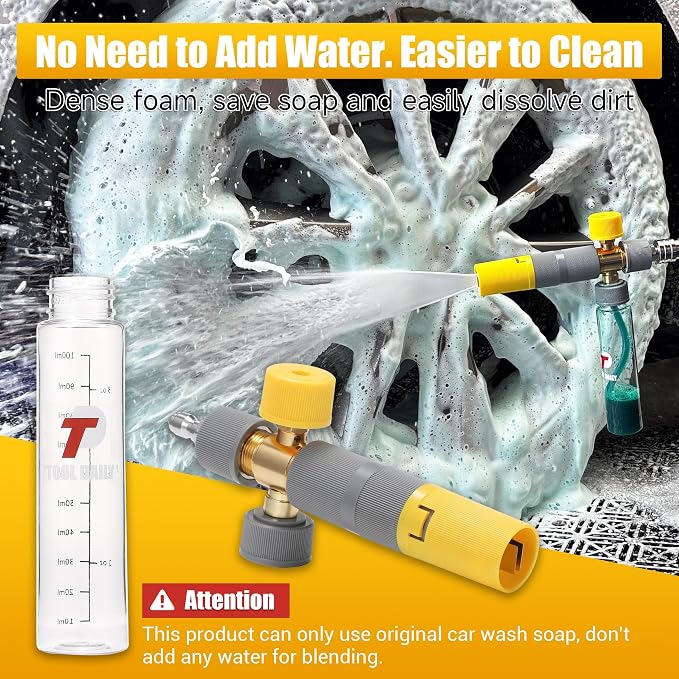 Tool Daily Mini Foam Cannon for Pressure Washer, Dual Connector | 5 Power Washer Spray Nozzle Tips, 1/4 Inch Quick Connect