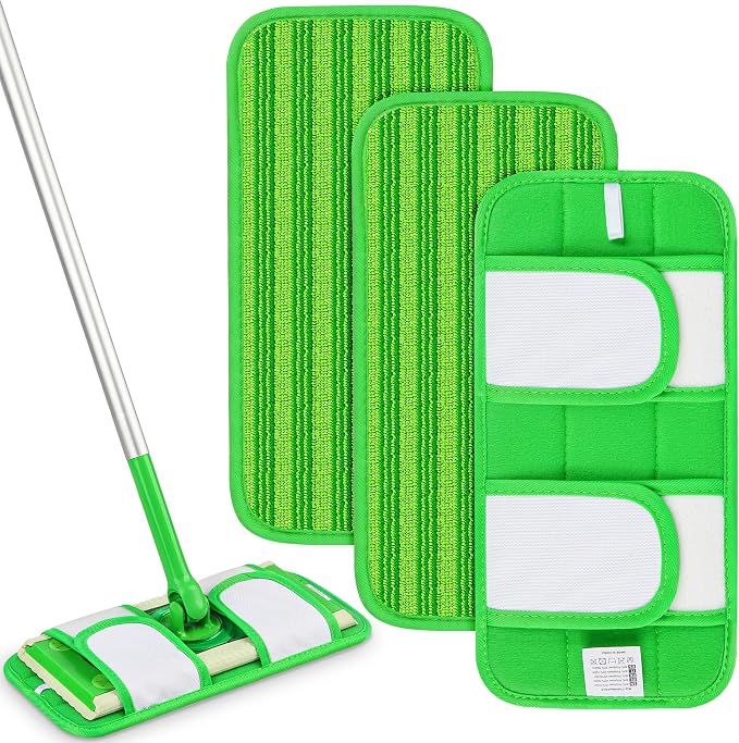 Papclean 3 Pack Reusable Mop Pads Refills Compatible with Swiffer Sweeper | Dry Sweep & Wet Mop, Washable Cloth 100 Times, Pick Dirt, Dust & Pet Hair for Hardwood, Tile, Laminate, Kitchen, Bathroom