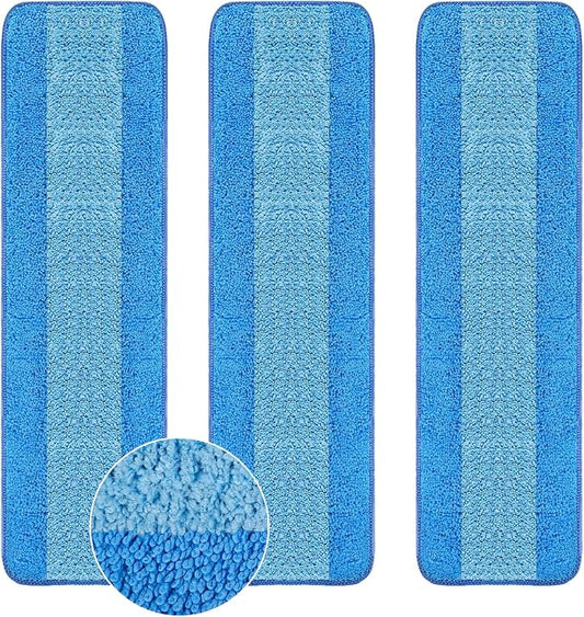 Wlich 3 Pack Microfiber Cleaning Pads are Compatible with Bona Mop,18 Inch Replaceable Mop Pad Refill,Washable & Reusable Blue Microfiber Mop Pads for Hardwood and Hard-Surface Floors | Washable Reusable Microfiber; Wet & Dry Cleaning; For Hardwood And...