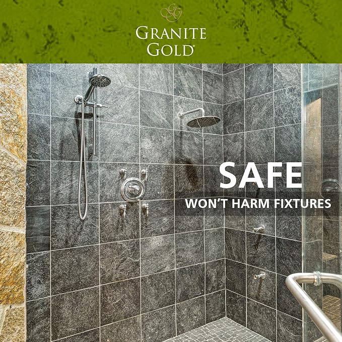 Granite Gold Shower Cleaner Spray for Quartz,Granite,Marble,Ceramic,and Other Stone Tub Surfaces,Made in the USA,24 Ounces,Gold,(Pack of 2)