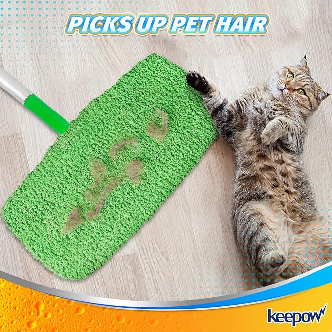 KEEPOW 10 Pack Reusable Mop Pads Compatible with Swiffer Sweeper | Coral Fleece, Assorted Colors (Green/Purple/White/Blue/Grey) Dry Wet Mopping Refills