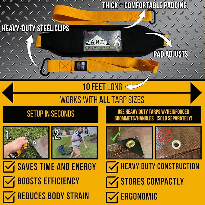 THE A.N.T. Tarp Tool - Heavy Duty Tarp Strap for Leaf and Yard Waste Compatible with Leaf Collector, Garden Tarps, Blower, Vacuum, Mulcher, Sweeper