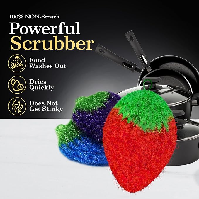 Dish Scrubbie Non-Scratch Dish Scrubber-Long Lasting & Odorless, Safe on Non-Stick, Cast Iron, Glass and Other Surfaces, Reusable Kitchen Sponge Alternative for Kitchen, Bathroom & Floors (Pack of 3)