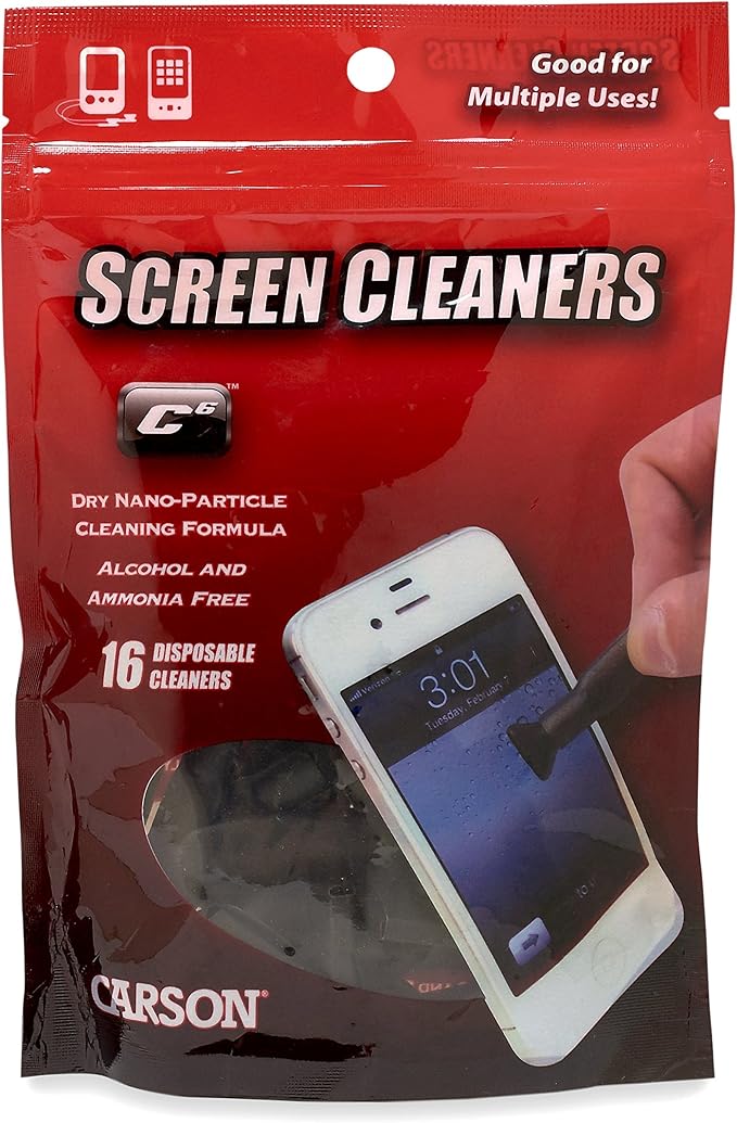 Carson C6 Disposable Screen Cleaners with Nano-Particle Cleaning Formula (Pack of 16) (CS-30) | Disposable Screen Cleaner Pens - Great for Electronics, Tablets, and Smartphone Cleaning (CS-30)