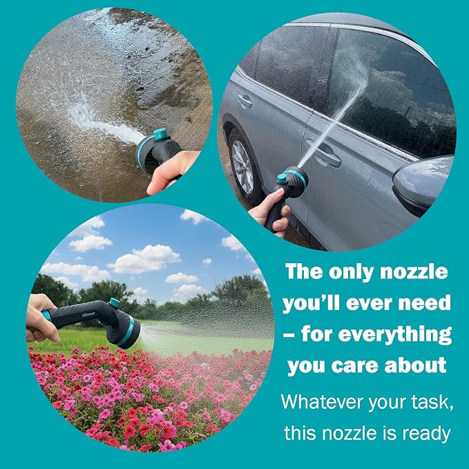 Gilmour Heavy Duty Button Control Garden Hose Nozzle with Swivel Connect | 5 Spray Patterns, Ergonomic Grip, Flow Control, Durable Graphite Metal Build, Multi Use for Plants, Pets, Cars, and Patios