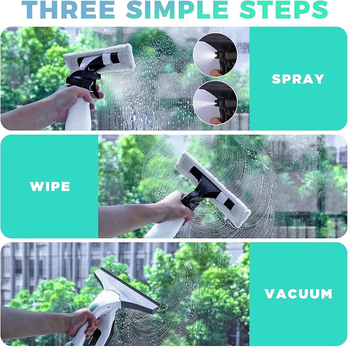 HAUSHOF Electric Window Vacuum Squeegee 11", 2000Pa Cordless Cleaner Set | Strong Suction;2 kPa Suction;Cordless Design;Multi-Surface Cleaning