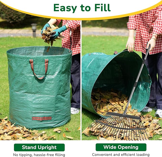 GreatBuddy 72 Gallon Leaf Bags Reusable 3 Pack, Heavy Duty Collapsible Lawn and Leaf Bag, Self-Standing with Top & Bottom Handles, PP Waterproof Yard Waste Bags for Leaves Grass Clippings Debris