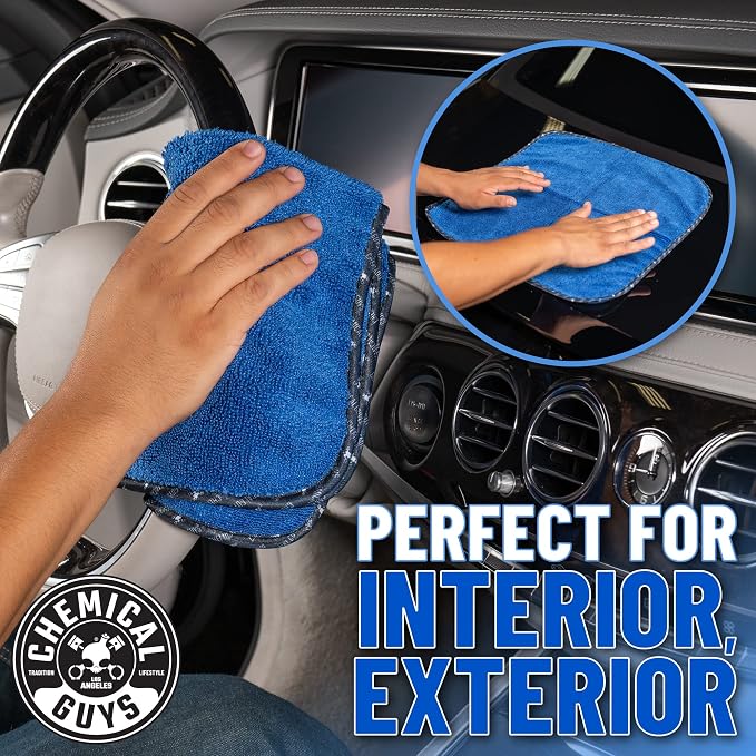 Chemical Guys Professional Grade Premium Microfiber Towels for Cars,Blue,16" x 16",Ultra-Soft and Scratch-Free Car Detailing Cloths for Trucks,Motorcycles,and More,(Pack of 6)