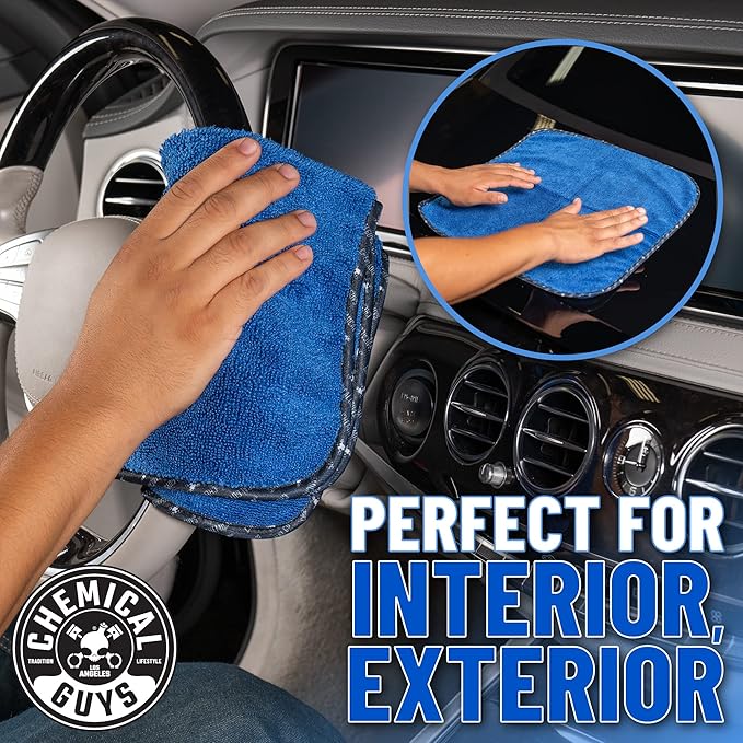 Chemical Guys, Professional Microfiber Towels, 16 x 16 in, Blue, 3 Pack | Ultra-soft, scratch-free towels to buff wax, dry panels and clean glass and interiors, machine washable