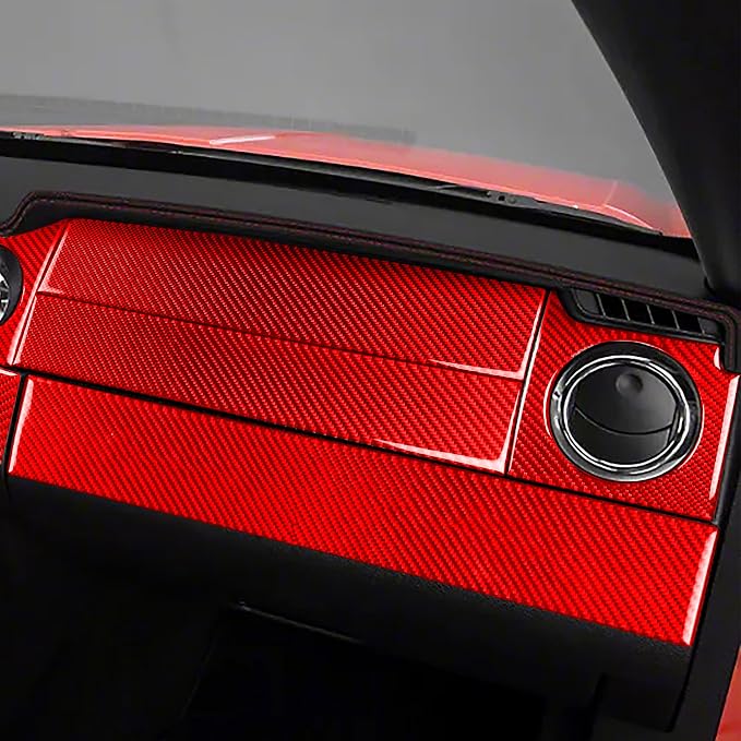 Red Real Carbon Fiber Trim for Ford Mustang Accessories | for GT Shelby 2005 2006 2007 2008 2009 Gear Shift Box Panel Interior Thick Overlay Decal 4PCs