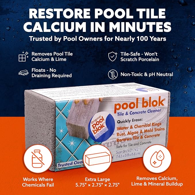 Pumie 1-Pack Pumice Stone for Pool Tile Cleaning - Calcium Remover for Tile & Plaster Stain - Cleaner for Calcium Build Up - Grout & Concrete Scouring - Pool Blok PB-12-5.75x2.87x2.87