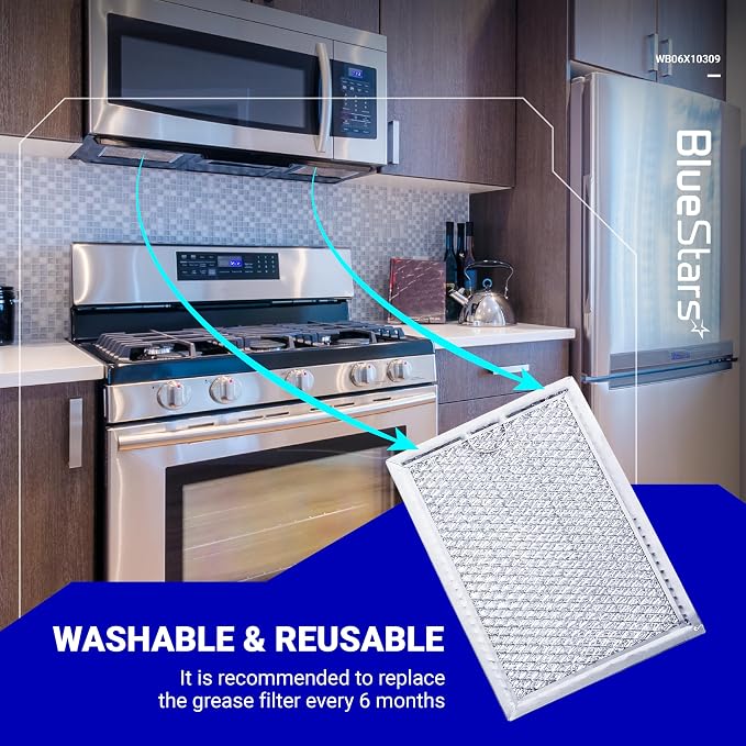 BlueStars WB06X10309 WB06X10359 Microwave Grease Filter Replacement 7.64 x 5.12 - Compatible with G.E LG Kenmore Over-the-range Vent Hood Microwaves - 3 Packs