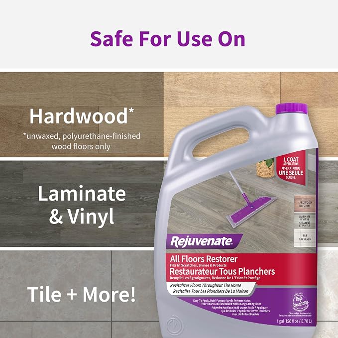 Rejuvenate All Floors Restorer, Fills Scratches, Shines & Protects, 2 Pack | 1-Coat Application Fills Scratches, Shines & Protects, Safe on Sealed Hardwood, Laminate, Vinyl, & Tile, Safe For Pets & Kids