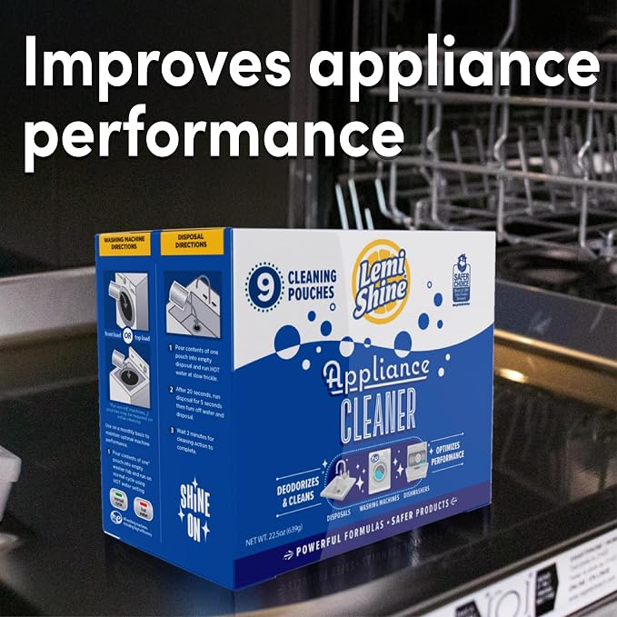 Lemi Shine Natural Appliance Cleaner & Deodorizer - 22.5 oz (9 Pack) | Dishwasher, Washing Machine, and Garbage Disposal Citric Acid Cleaner