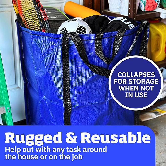 DURASACK Heavy Duty Home and Yard Bags, Blue , 3 Pack | 48-Gallon Reusable Self-Standing Lawn and Leaf Bags Garbage Can with Reinforced Handles