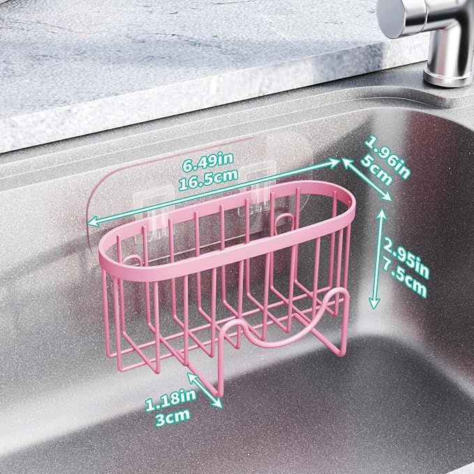 HapiRm Sponge Holder for Kitchen Sink - Sink Caddy with Unique M-Shaped, 2 Installation Methods Kitchen Organizer, Rustproof Stainless Steel Sponge Caddy - Pink
