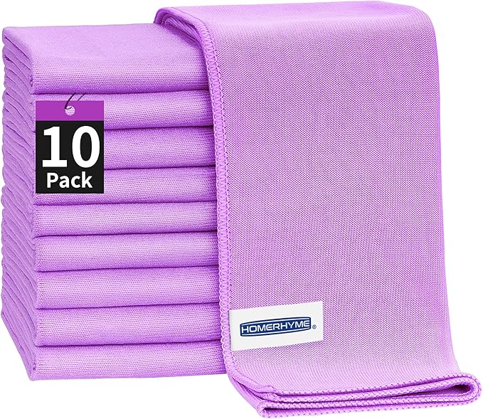 Microfiber Cleaning Cloth - 10 Pack Glasses Cleaning Cloth, 16" x 14" Window Cleaning Rags, Streak Free Lint Free Polishing Cloths Wipes for Eye Glass, Stainless Steel, Windshield, Purple