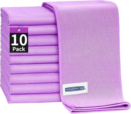 Microfiber Cleaning Cloth - 10 Pack Glasses Cleaning Cloth, 16" x 14" Window Cleaning Rags, Streak Free Lint Free Polishing Cloths Wipes for Eye Glass, Stainless Steel, Windshield, Purple
