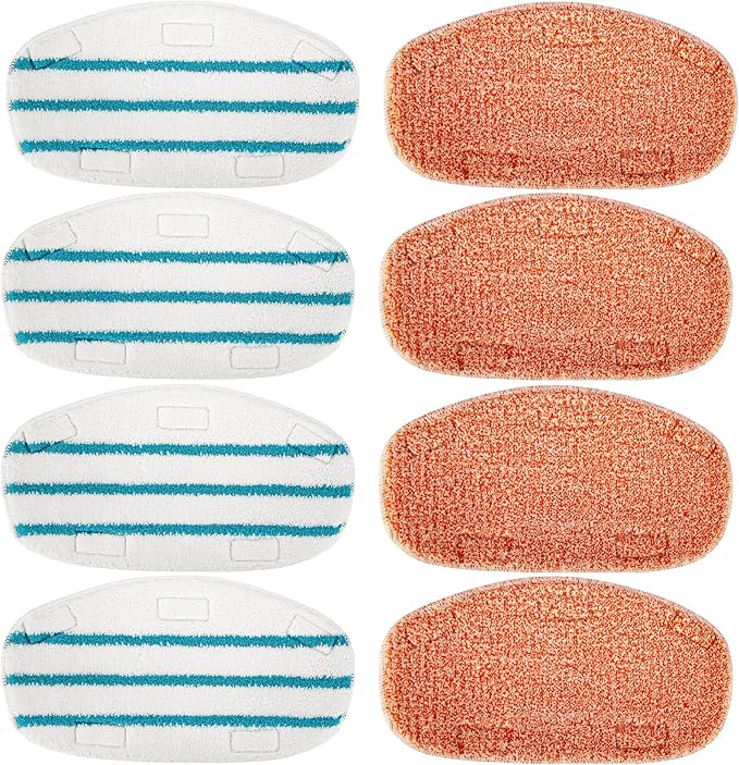 8 Pack Steam Mop Replacement Pads for PurSteam 10-in-1 & ThermaPro 211 | Includes 4 microfiber pads and 4 upgraded cleaning pads; Washable and reusable for wood, ceramic, laminate and marble floors.