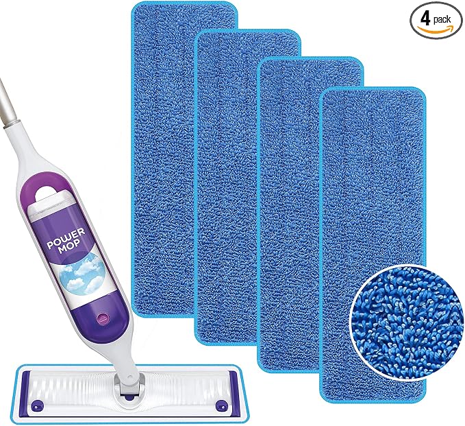 Reusable Power Mop Refill Pads for Swiffer Power Mop Starter Kit | Swifter Powermop Pads Refills - Multi-Surface & Wood Mopping Pad Refill for Floor Cleaning - Washable Microfiber Pad, 4 Pack