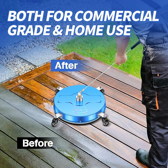 LidoDola 19'' Pressure Washer Surface Cleaner Blue, Power Washer Accessory | Stainless Steel Housing with 4 Wheels, 1/4" QC, 2 Extension Wands & 2 Replacement Nozzles, for Gas & Electric Pressure Washer