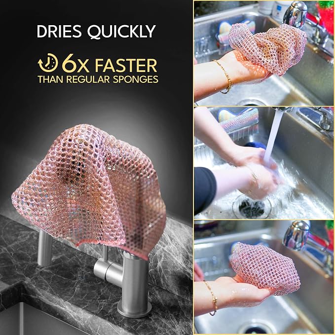 Non-Scratch Dish Scrubbers (24 Pcs) — Outlasts 7+ Sponges, Stays Odor-Free | Replace Smelly Kitchen Sponges | Non-Absorbent Mesh | Safe on Non-Stick, Cast Iron, Glass | Made in Korea Since 2012