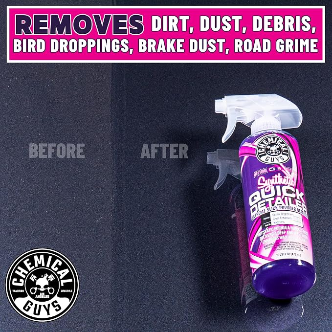 Chemical Guys, Synthetic Quick Detailer Spray, High Gloss & Slick, 16 oz | Spray-and-wipe detailer lifts dust, fingerprints and smudges while adding a streak-free synthetic-polymer gloss