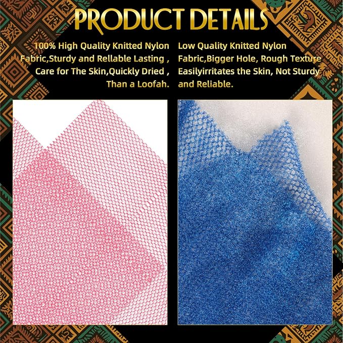 UJFQBH 3 Pieces African Bath Sponge African Net Long Net Bath Sponge Exfoliating Shower Body Scrubber Back Scrubber Skin Smoother,Great for Daily Use (Pink,Yellow,Purple)