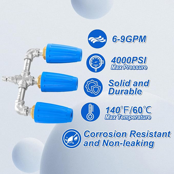 Triple Turbo Nozzle Pressure Washer, 1/4" Quick Connector, 4000 PSI | 360° Rotating Turbo Nozzle, 2.0 Orifice 3-in-1 Turbo Nozzle