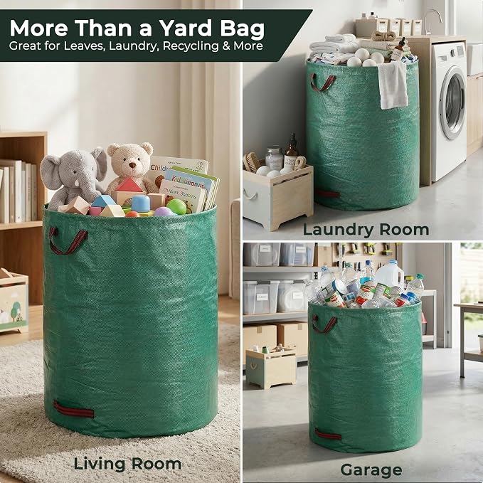 72 Gallon Garden Waste Bags 5 Pack Heavy Duty | Reusable Garden Waste Bags for Lawn, Pool and Yard Cleanup, Holds Leaves, Grass Clippings and Outdoor Debris