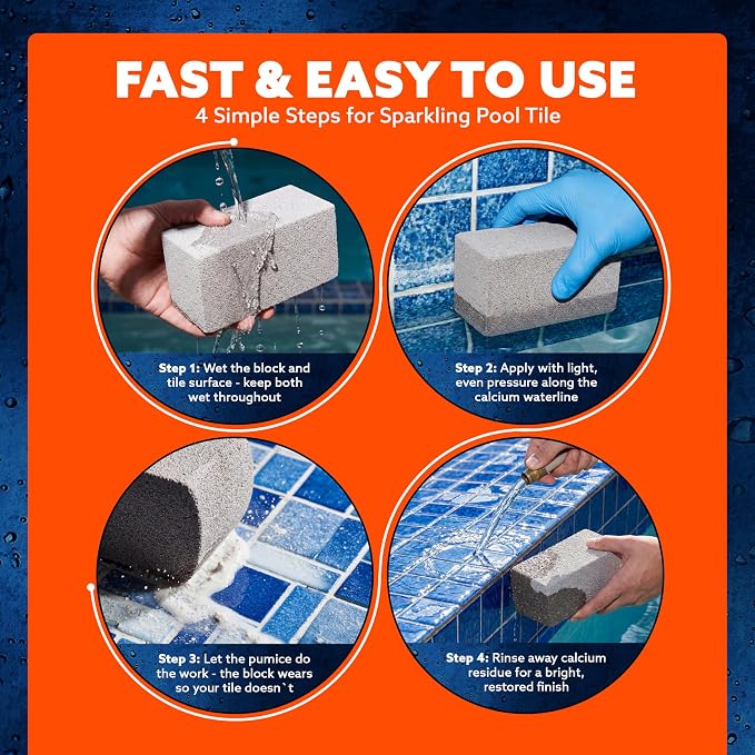 Pumie 1-Pack Pumice Stone for Pool Tile Cleaning - Calcium Remover for Tile & Plaster Stain - Cleaner for Calcium Build Up - Grout & Concrete Scouring - Pool Blok PB-12-5.75x2.87x2.87