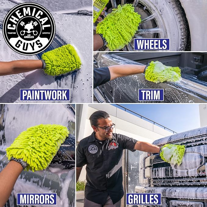 Chemical Guys, Chenille Microfiber Wash Mitt for Cars, Lime Green, Single | Ultra-soft chenille noodles hold thick suds and trap grit, gentle on paint, glass and chrome, machine washable