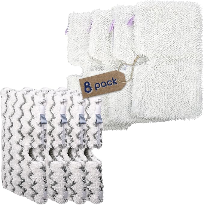 F Flammi 8-Pack Replacement Pads for Shark Steam Pocket Mop S3501 S3601 S3550 S3901 SE450 S3801, Dual-Action Microfiber & Scrubbing Refills for Hardwood Tile Floor Deep Cleaning, Washable & Reusable